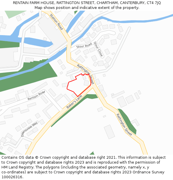 RENTAIN FARM HOUSE, RATTINGTON STREET, CHARTHAM, CANTERBURY, CT4 7JQ: Location map and indicative extent of plot