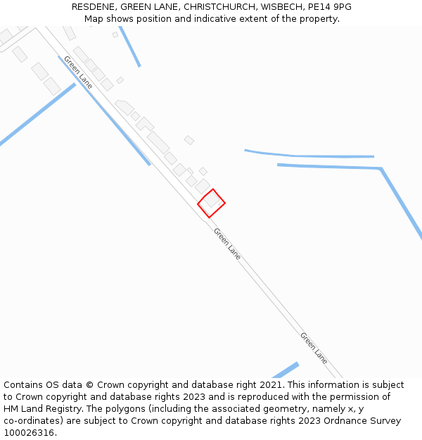 RESDENE, GREEN LANE, CHRISTCHURCH, WISBECH, PE14 9PG: Location map and indicative extent of plot