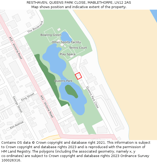 RESTHAVEN, QUEENS PARK CLOSE, MABLETHORPE, LN12 2AS: Location map and indicative extent of plot