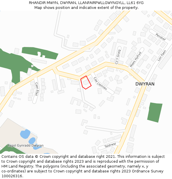 RHANDIR MWYN, DWYRAN, LLANFAIRPWLLGWYNGYLL, LL61 6YG: Location map and indicative extent of plot