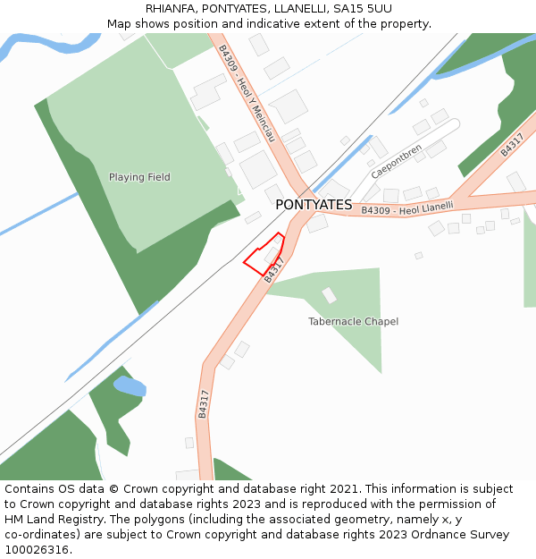 RHIANFA, PONTYATES, LLANELLI, SA15 5UU: Location map and indicative extent of plot