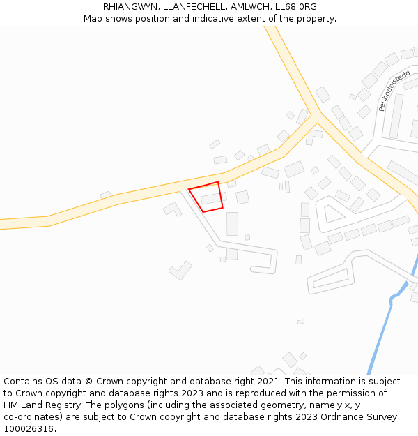 RHIANGWYN, LLANFECHELL, AMLWCH, LL68 0RG: Location map and indicative extent of plot