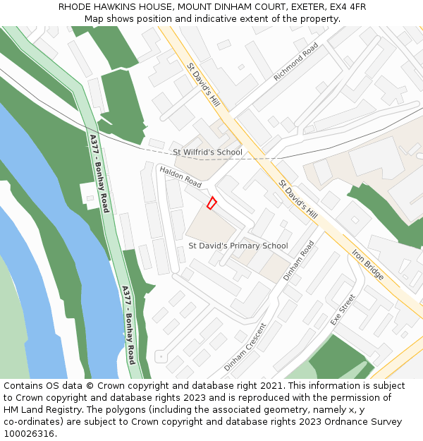 RHODE HAWKINS HOUSE, MOUNT DINHAM COURT, EXETER, EX4 4FR: Location map and indicative extent of plot