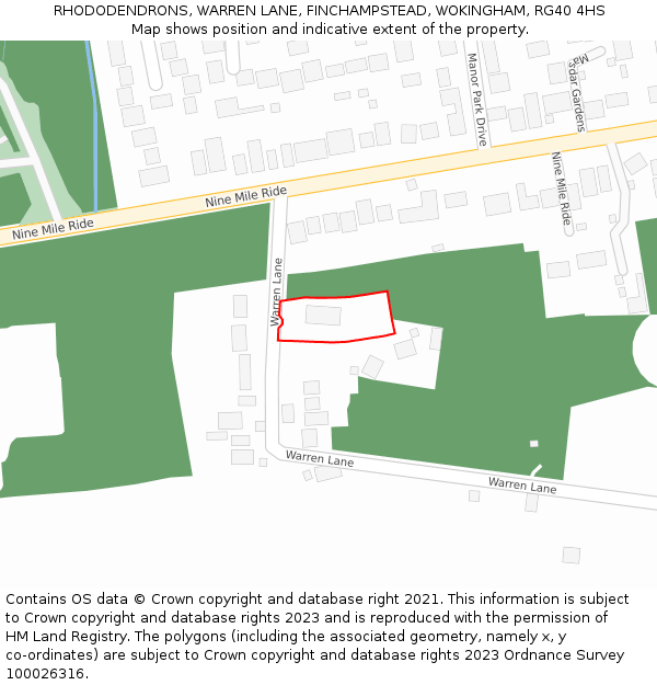 RHODODENDRONS, WARREN LANE, FINCHAMPSTEAD, WOKINGHAM, RG40 4HS: Location map and indicative extent of plot