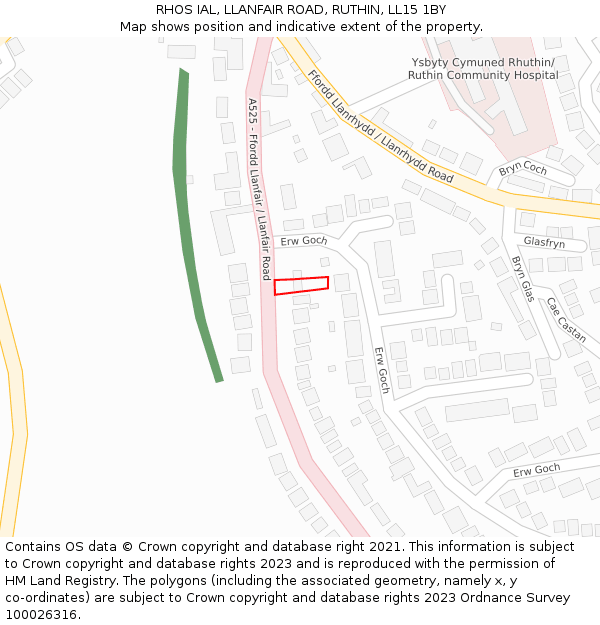 RHOS IAL, LLANFAIR ROAD, RUTHIN, LL15 1BY: Location map and indicative extent of plot