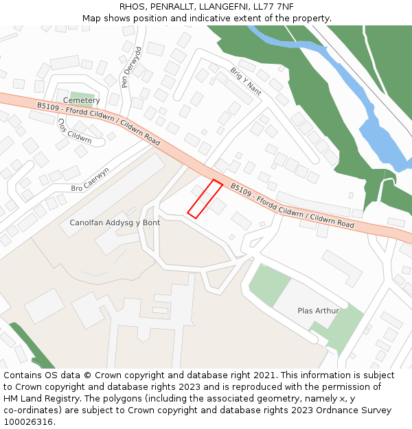 RHOS, PENRALLT, LLANGEFNI, LL77 7NF: Location map and indicative extent of plot