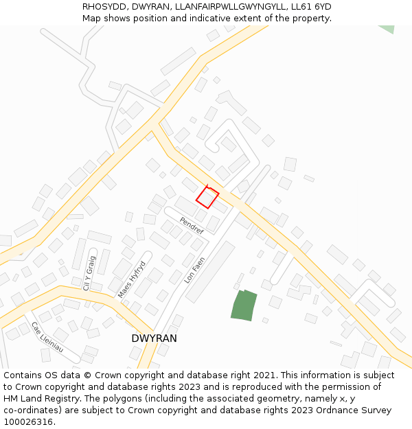 RHOSYDD, DWYRAN, LLANFAIRPWLLGWYNGYLL, LL61 6YD: Location map and indicative extent of plot