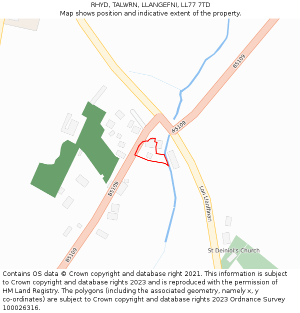 RHYD, TALWRN, LLANGEFNI, LL77 7TD: Location map and indicative extent of plot