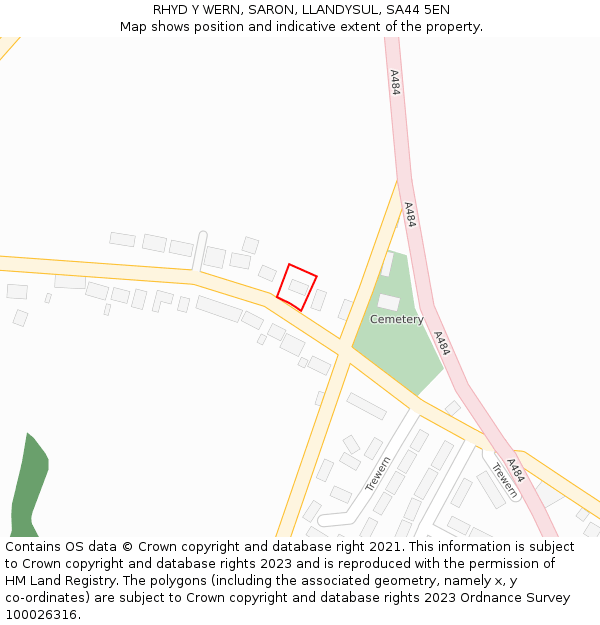 RHYD Y WERN, SARON, LLANDYSUL, SA44 5EN: Location map and indicative extent of plot