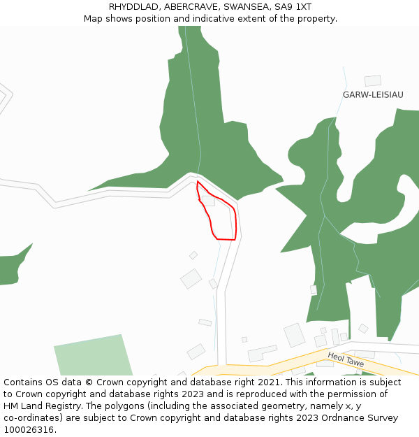 RHYDDLAD, ABERCRAVE, SWANSEA, SA9 1XT: Location map and indicative extent of plot