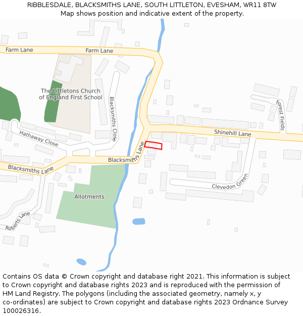 RIBBLESDALE, BLACKSMITHS LANE, SOUTH LITTLETON, EVESHAM, WR11 8TW: Location map and indicative extent of plot