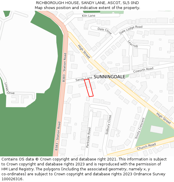 RICHBOROUGH HOUSE, SANDY LANE, ASCOT, SL5 0ND: Location map and indicative extent of plot