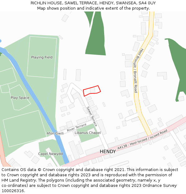 RICHLIN HOUSE, SAWEL TERRACE, HENDY, SWANSEA, SA4 0UY: Location map and indicative extent of plot