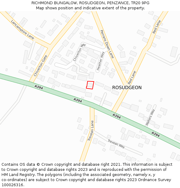 RICHMOND BUNGALOW, ROSUDGEON, PENZANCE, TR20 9PG: Location map and indicative extent of plot