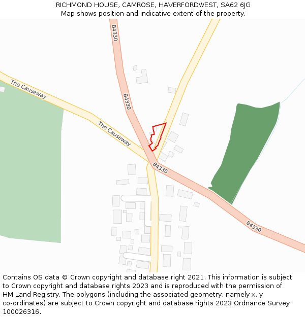 RICHMOND HOUSE, CAMROSE, HAVERFORDWEST, SA62 6JG: Location map and indicative extent of plot