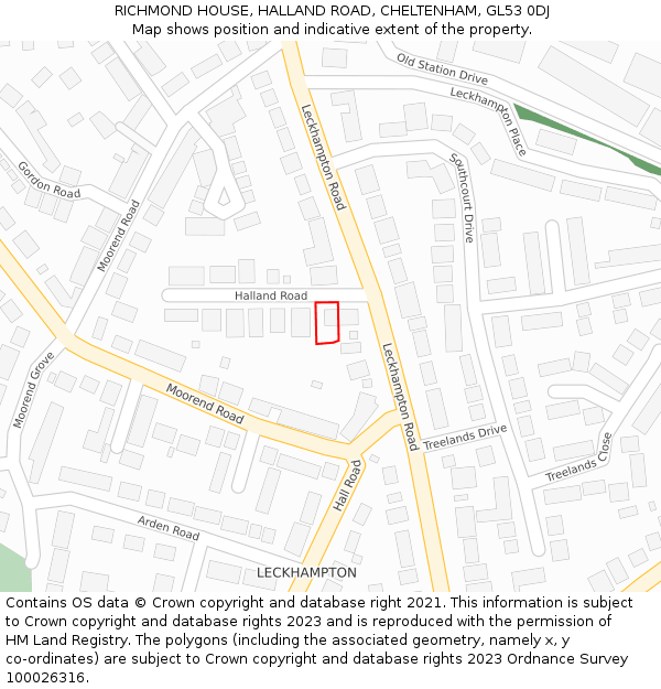 RICHMOND HOUSE, HALLAND ROAD, CHELTENHAM, GL53 0DJ: Location map and indicative extent of plot