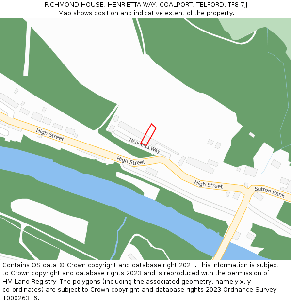 RICHMOND HOUSE, HENRIETTA WAY, COALPORT, TELFORD, TF8 7JJ: Location map and indicative extent of plot
