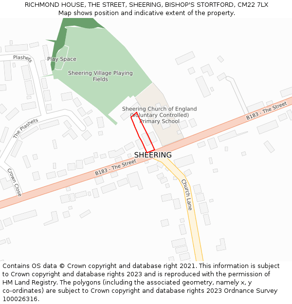 RICHMOND HOUSE, THE STREET, SHEERING, BISHOP'S STORTFORD, CM22 7LX: Location map and indicative extent of plot