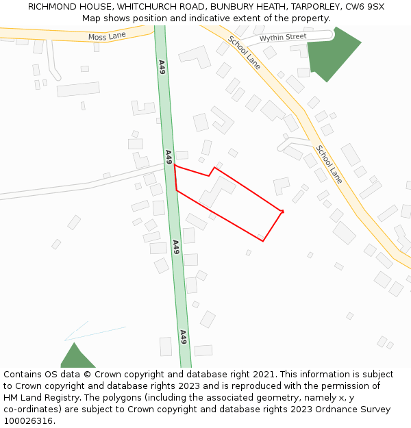 RICHMOND HOUSE, WHITCHURCH ROAD, BUNBURY HEATH, TARPORLEY, CW6 9SX: Location map and indicative extent of plot