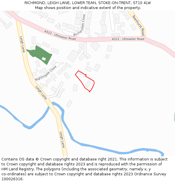 RICHMOND, LEIGH LANE, LOWER TEAN, STOKE-ON-TRENT, ST10 4LW: Location map and indicative extent of plot
