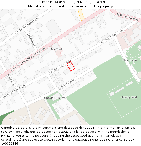 RICHMOND, PARK STREET, DENBIGH, LL16 3DE: Location map and indicative extent of plot