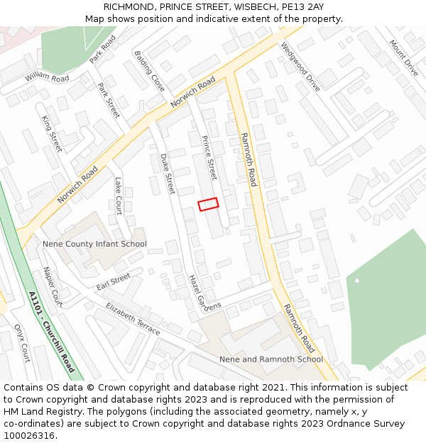 RICHMOND, PRINCE STREET, WISBECH, PE13 2AY: Location map and indicative extent of plot