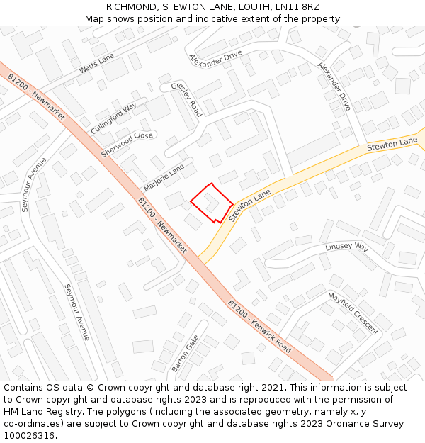 RICHMOND, STEWTON LANE, LOUTH, LN11 8RZ: Location map and indicative extent of plot