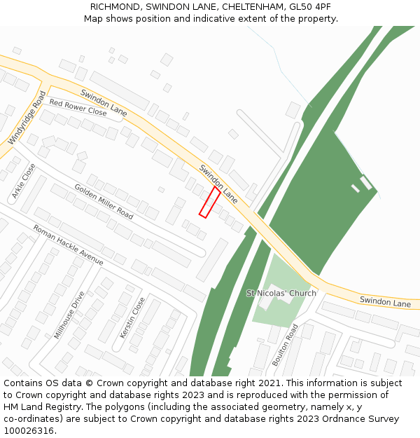 RICHMOND, SWINDON LANE, CHELTENHAM, GL50 4PF: Location map and indicative extent of plot