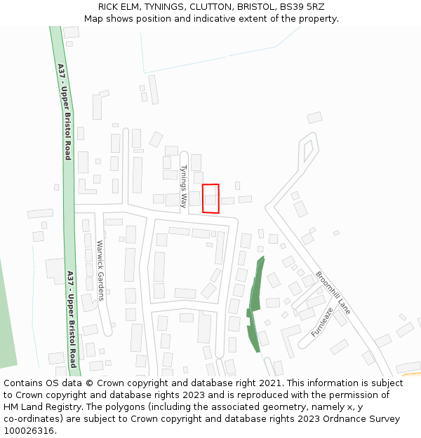 RICK ELM, TYNINGS, CLUTTON, BRISTOL, BS39 5RZ: Location map and indicative extent of plot