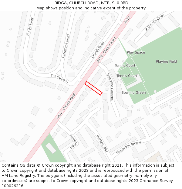 RIDGA, CHURCH ROAD, IVER, SL0 0RD: Location map and indicative extent of plot