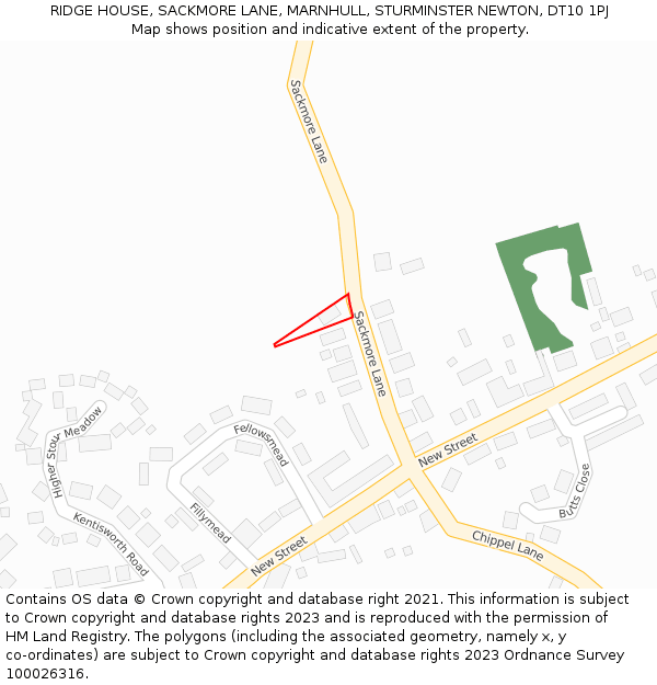 RIDGE HOUSE, SACKMORE LANE, MARNHULL, STURMINSTER NEWTON, DT10 1PJ: Location map and indicative extent of plot