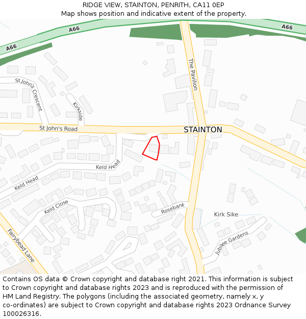 RIDGE VIEW, STAINTON, PENRITH, CA11 0EP: Location map and indicative extent of plot