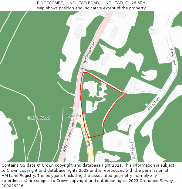 RIDGECOMBE, HINDHEAD ROAD, HINDHEAD, GU26 6BA: Location map and indicative extent of plot