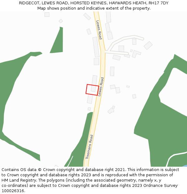 RIDGECOT, LEWES ROAD, HORSTED KEYNES, HAYWARDS HEATH, RH17 7DY: Location map and indicative extent of plot