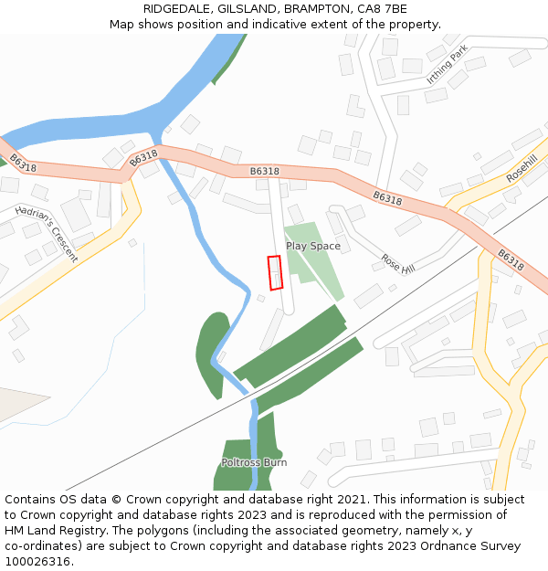 RIDGEDALE, GILSLAND, BRAMPTON, CA8 7BE: Location map and indicative extent of plot