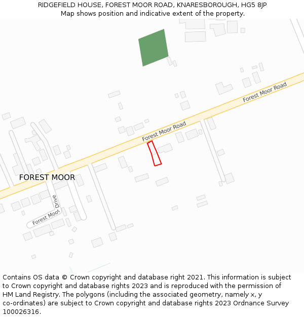 RIDGEFIELD HOUSE, FOREST MOOR ROAD, KNARESBOROUGH, HG5 8JP: Location map and indicative extent of plot