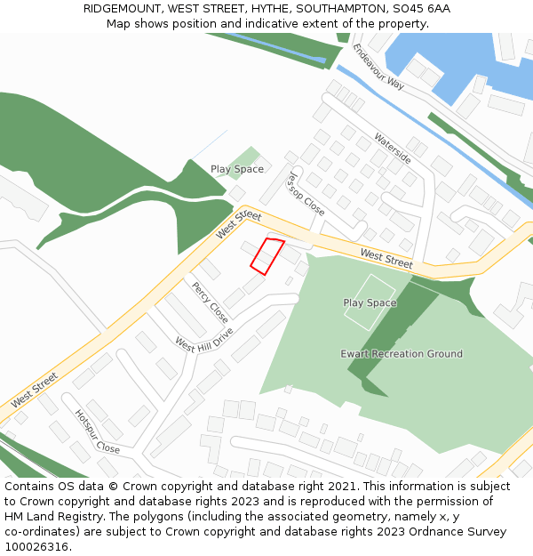 RIDGEMOUNT, WEST STREET, HYTHE, SOUTHAMPTON, SO45 6AA: Location map and indicative extent of plot