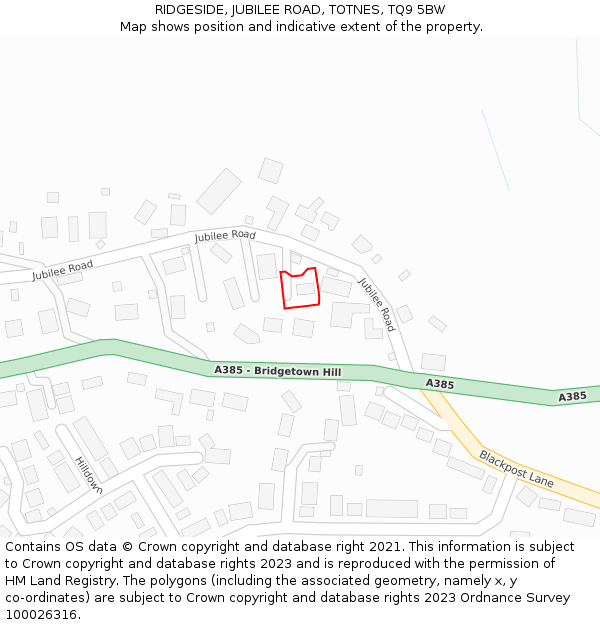 RIDGESIDE, JUBILEE ROAD, TOTNES, TQ9 5BW: Location map and indicative extent of plot