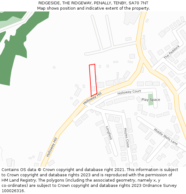 RIDGESIDE, THE RIDGEWAY, PENALLY, TENBY, SA70 7NT: Location map and indicative extent of plot