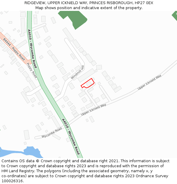 RIDGEVIEW, UPPER ICKNIELD WAY, PRINCES RISBOROUGH, HP27 0EX: Location map and indicative extent of plot