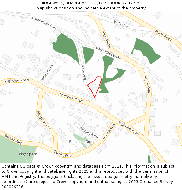 RIDGEWALK, RUARDEAN HILL, DRYBROOK, GL17 9AR: Location map and indicative extent of plot