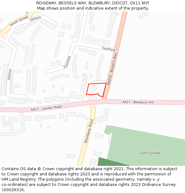 RIDGEWAY, BESSELS WAY, BLEWBURY, DIDCOT, OX11 9NT: Location map and indicative extent of plot