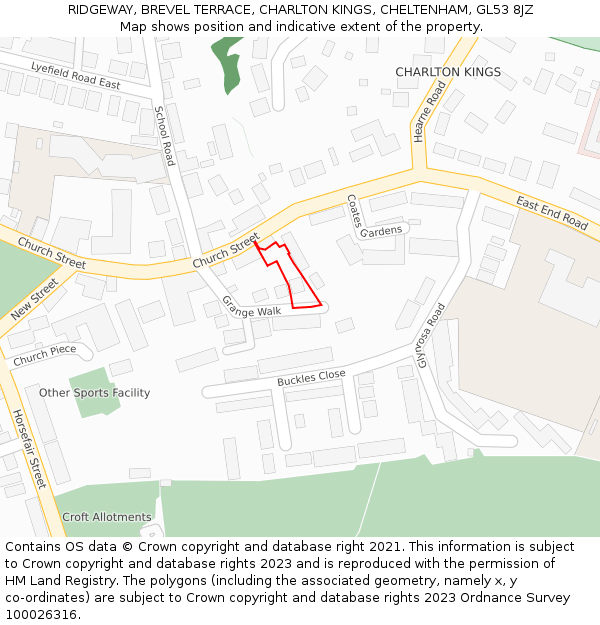 RIDGEWAY, BREVEL TERRACE, CHARLTON KINGS, CHELTENHAM, GL53 8JZ: Location map and indicative extent of plot