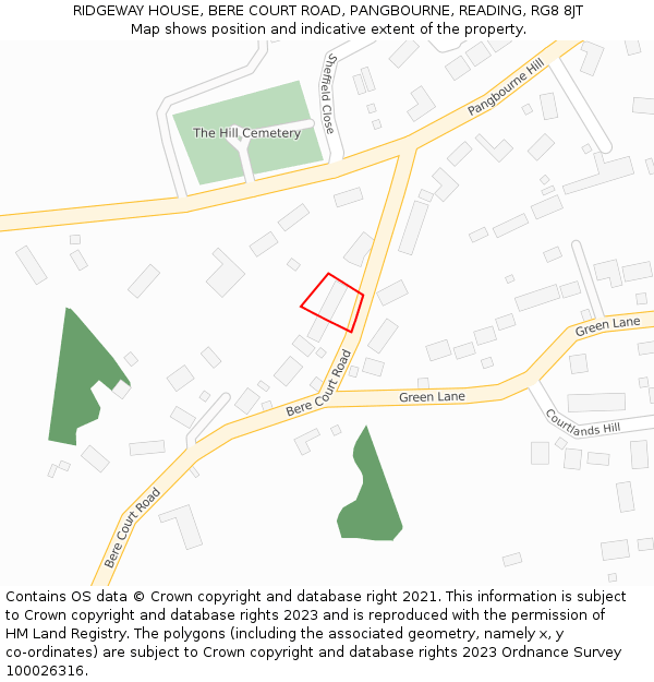 RIDGEWAY HOUSE, BERE COURT ROAD, PANGBOURNE, READING, RG8 8JT: Location map and indicative extent of plot