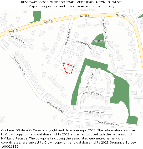 RIDGEWAY LODGE, WINDSOR ROAD, MEDSTEAD, ALTON, GU34 5EF: Location map and indicative extent of plot