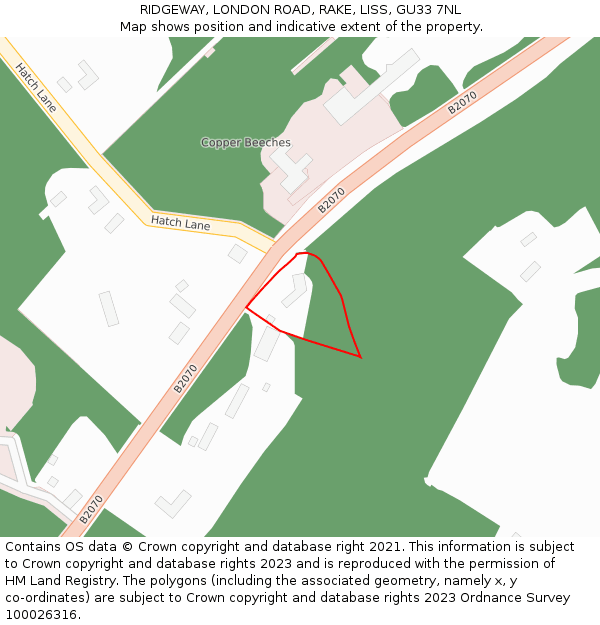 RIDGEWAY, LONDON ROAD, RAKE, LISS, GU33 7NL: Location map and indicative extent of plot