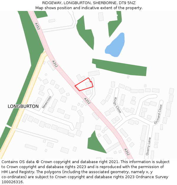 RIDGEWAY, LONGBURTON, SHERBORNE, DT9 5NZ: Location map and indicative extent of plot