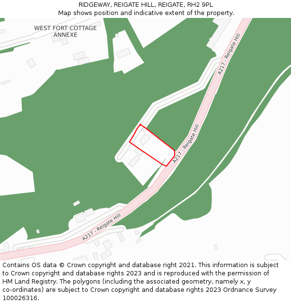 RIDGEWAY, REIGATE HILL, REIGATE, RH2 9PL: Location map and indicative extent of plot