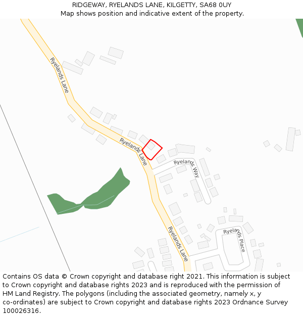 RIDGEWAY, RYELANDS LANE, KILGETTY, SA68 0UY: Location map and indicative extent of plot