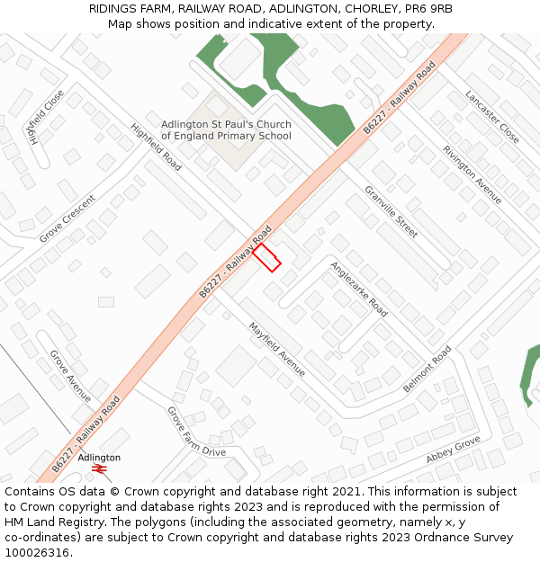 RIDINGS FARM, RAILWAY ROAD, ADLINGTON, CHORLEY, PR6 9RB: Location map and indicative extent of plot